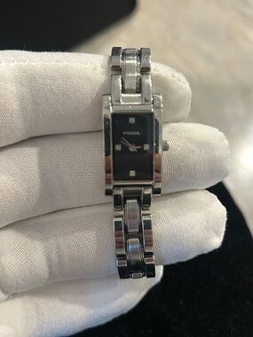 Fossil Silver Bracelet Watch with Black Dial